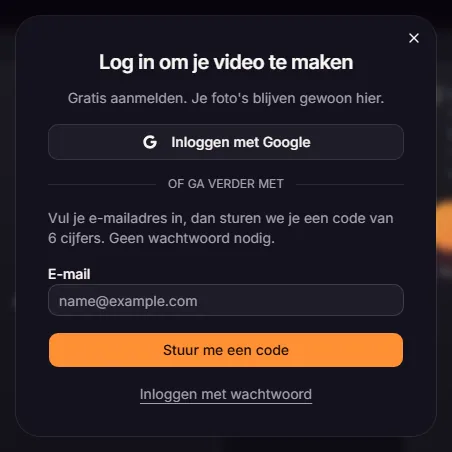 Het inlogvenster van Party Viral Dance AI